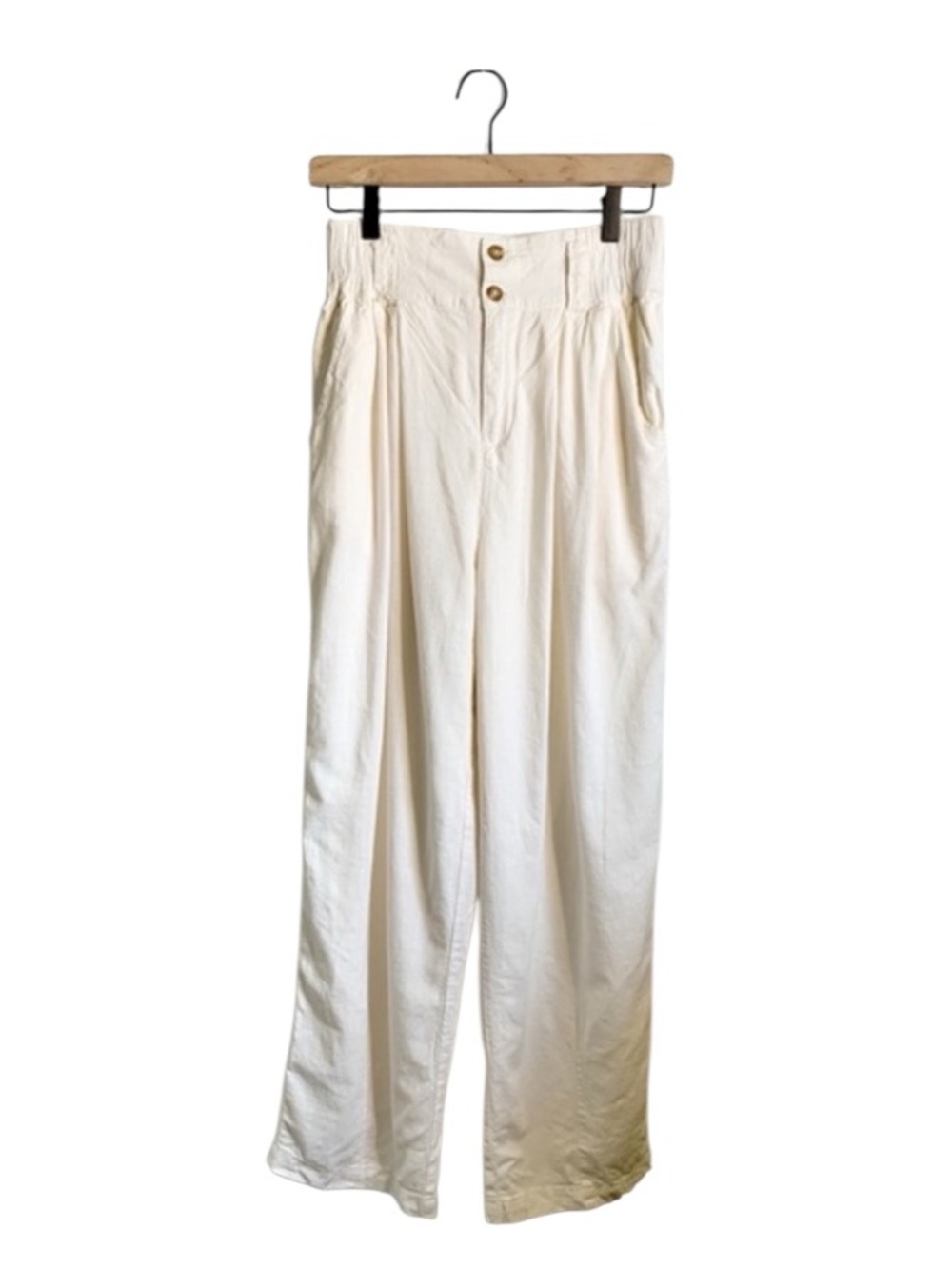 Urban Outfitters Cream High-Waisted Cotton /Viscose Fully Lined Trouser Pants